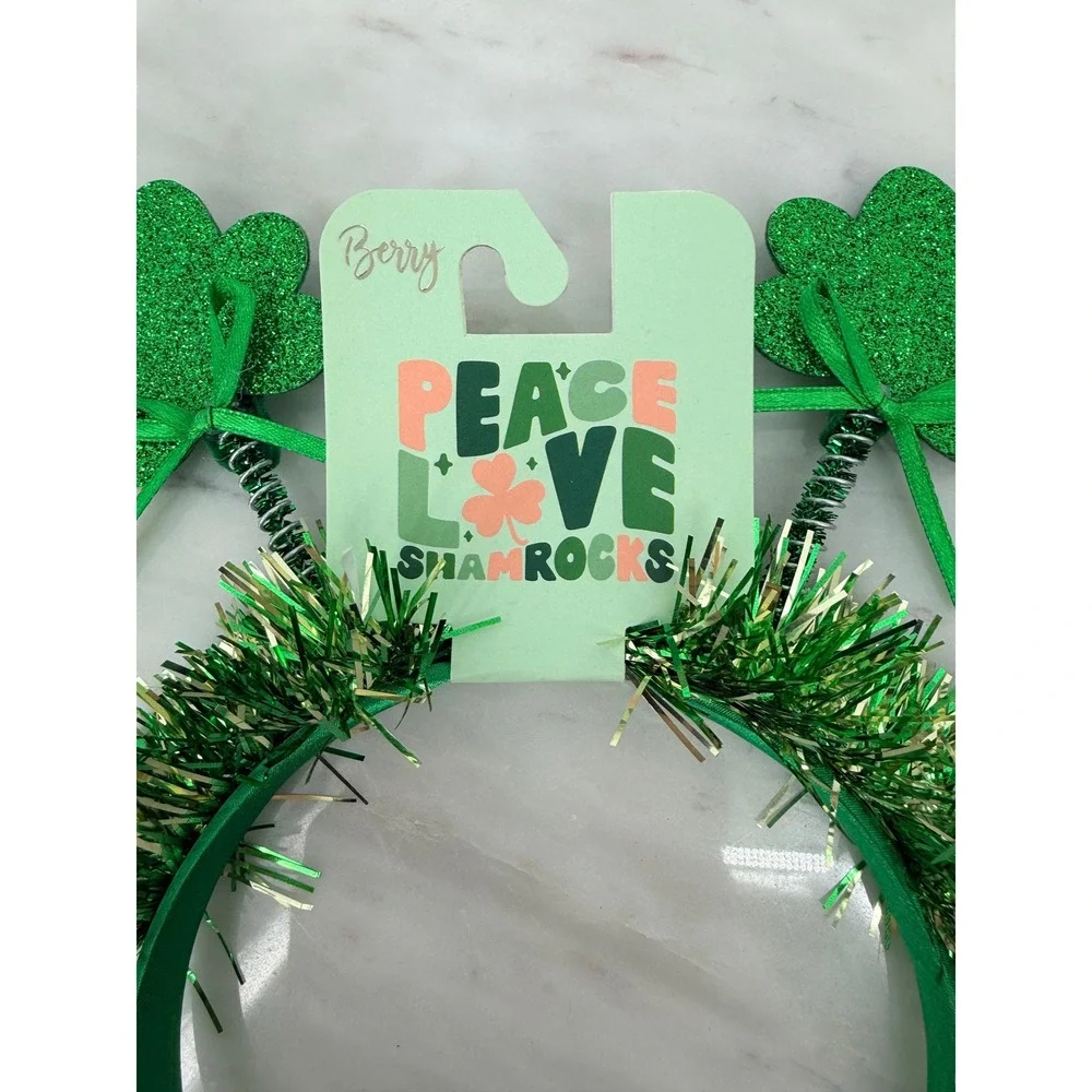 Nordstrom St Patricks Day Green Shamrock Bopper Headband Tinsel NEW
